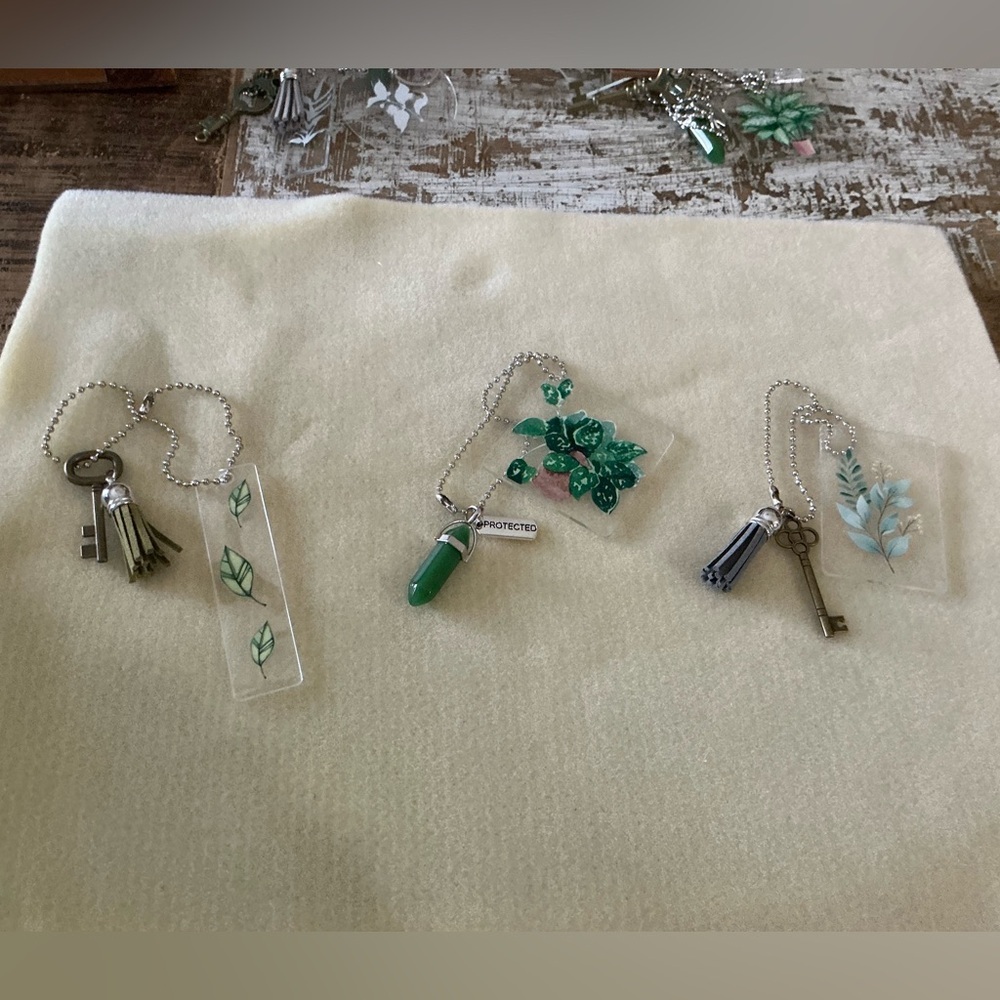 Set of 3 handmade rearview mirror hangars.  Chain is 10”
